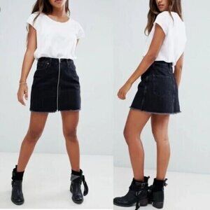Abercrombie & Fitch Black Denim Zoe Natural Rise Vintage A Line Short Skirt Zip